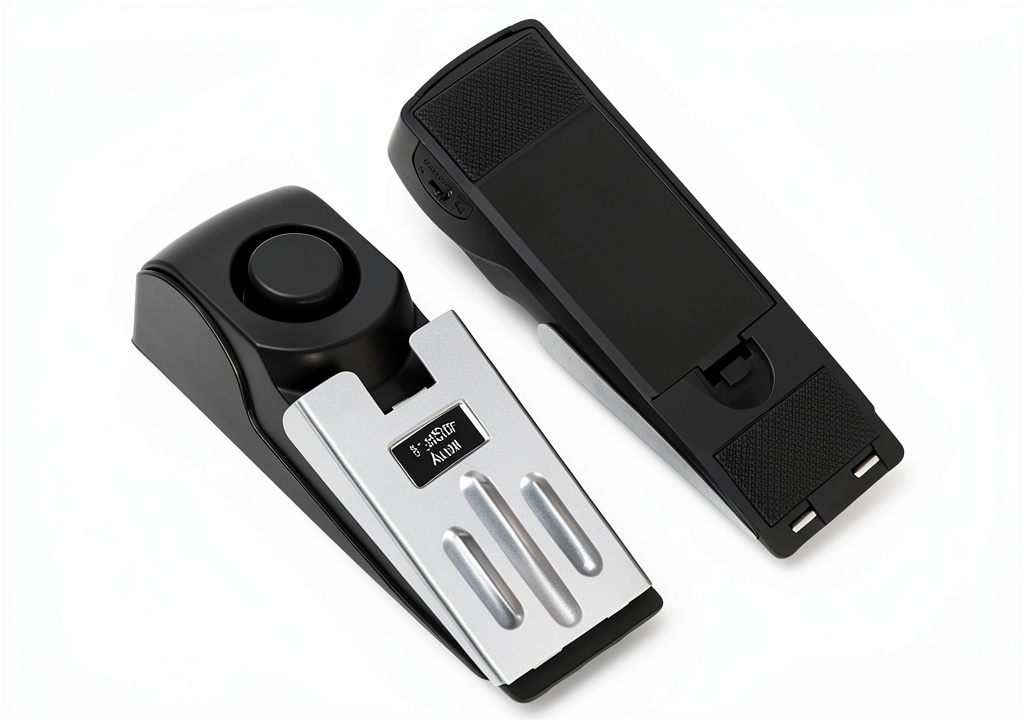 'WLERIR Door Stop Alarm installed under a door'